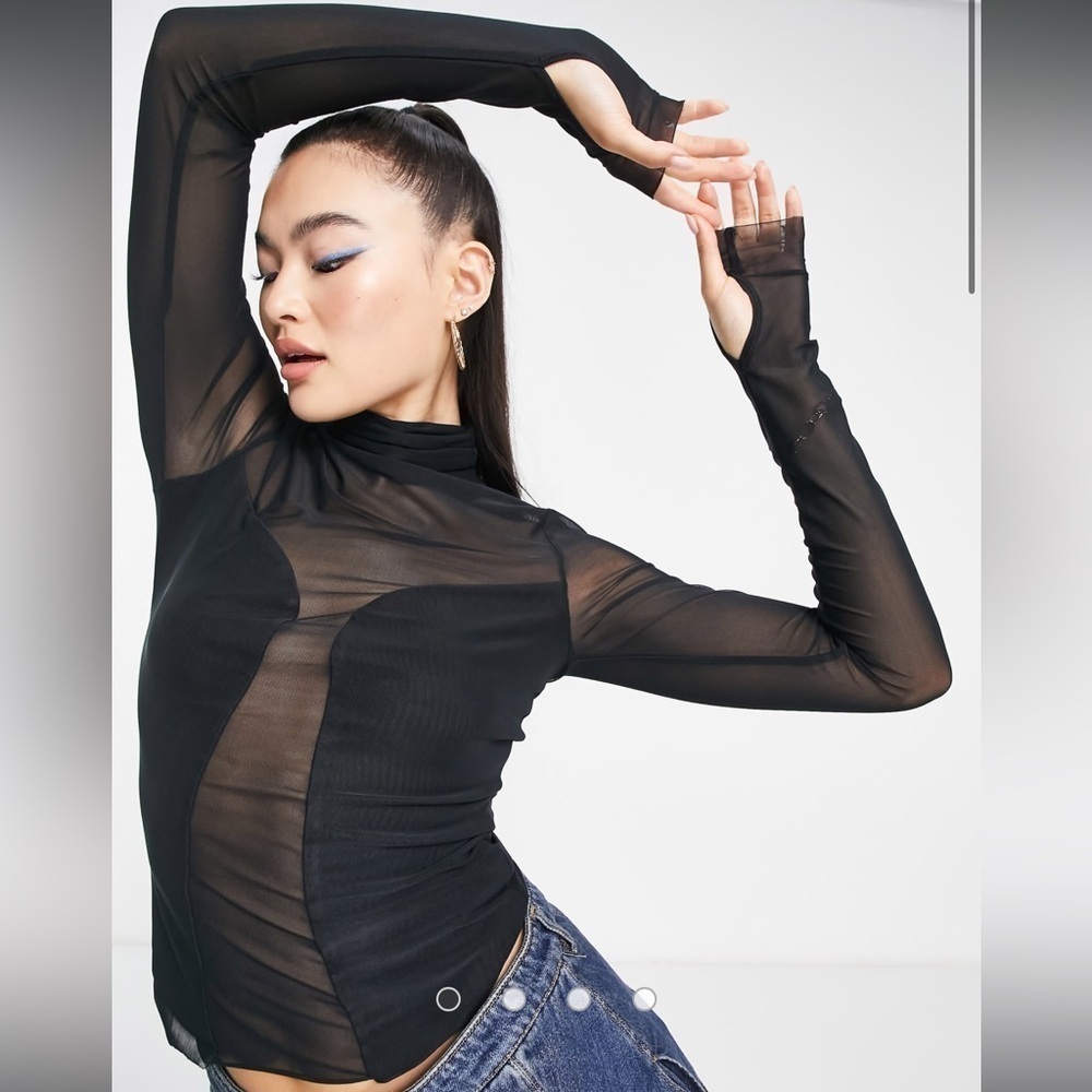 AFRM HIGH NECK MESH LONG SLEEVE TOP size XXS